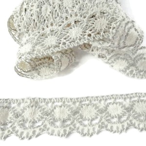 Koronka bawełniana w kolorze oliwkowo-naturalnym, do celów ozdobnych,do stosowania w krawiectwie- szerokość 40 mm