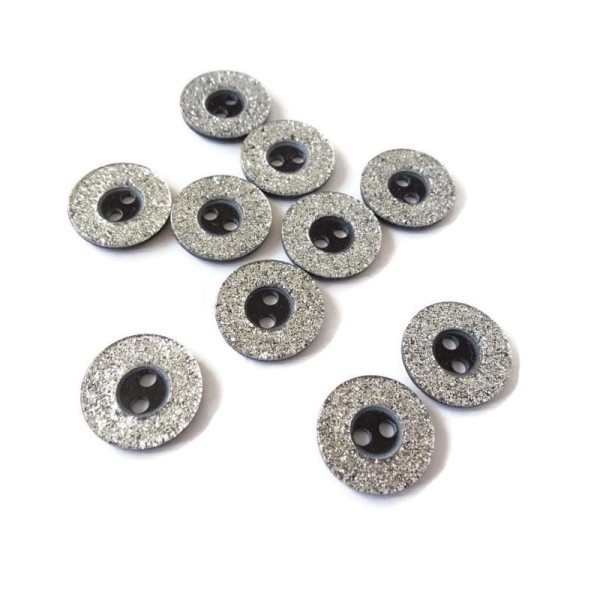 Guzik czarny z brokatem   15 mm kpl / 10 szt