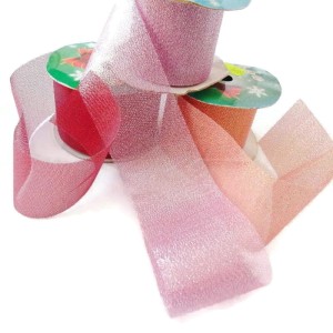 Wstążka brokatowa, lekko przezroczysta do celów zdobniczych - szerokość 50 mm - kolory: bordowa, lawendowa, morelowa