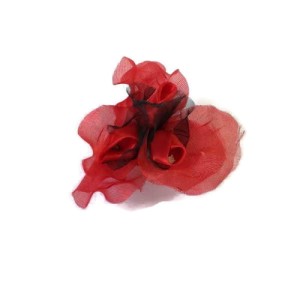 Kwiat sztuczny, broszka z tkaniny organzy, satyny i ozdobnych oczek, - rozmiar ok 8 cm - kolory: czerwony