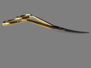 Nożyczki ostre do haftu richelieu podwójnie wygięte z podniesionym do góry czubkiem do precyzyjnego wycinania haftów w trudno dostępnych miejscach tkaniny-  długość 10 cm