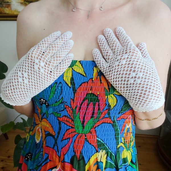 Rękawiczki białe siatkowe | rękodzieło