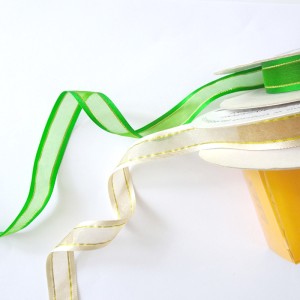 Wstążka szyfonowa, z tkaniny do celów zdobniczych - szerokość wstążki 15 mm - kolory: chabrowy, zielony, kremowy