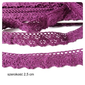 Koronka bawełniana do celów ozdobnych- kolor: ciemna lawenda- szerokość 25 cm