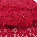 Delikatna tkanina koronkowa w kolorze ciemno czerwonym z cekinami w kolorze tkaniny- lekko elastyczna-szerokość 140 cm