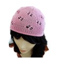 Czapka w kolorze różowym wykonana na drutach z włóczki 100 % bawełnianej - rozmiar: na płasko wysokość 16 cm - obwód głowy 46 cm