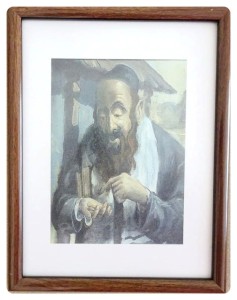 Obraz reprodukcja przedstawiający postać Żyda. - rozmiar: 20 cm x 25 cm - szerokość ramki: 1,50 cm - okienko passpartu: 12 cm x 17 cm