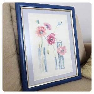 Obraz wykonany ręcznie haftem krzyżykowym muliną dmc - rozmiar 34 cm x 44 cm - szerokość ramy 3 cm