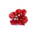 Kwiat sztuczny, broszka z tkaniny, perełek i ozdobnych oczek na żyłce, - rozmiar ok 8 cm - kolory: czerwony