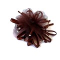 Kwiat sztuczny, broszka wykonana z tkaniny organzy, tiulu i ozdobnego sznurka, tasiemek i oczek - rozmiar ok . 10 cm - kolory:  brązowy