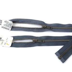Zamek błyskawiczny (suwak, ekler), rozdzielczy, do kurtki,  metalowy,  produkcji  YKK,  bardzo dobrej jakości - kolor: szary