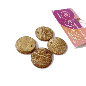 Ozdoba z naturalnego drewna kokosowego do wykorzystania przy tworzeniu własnej biżuterii, podmalowana, z dziurką do zawieszania. - średnica 3 cm