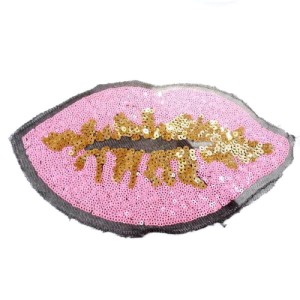 Aplikacja haftowana taśmą cekinową, do przyklejenia przy pomocy żelazka, klejem lub do przyszycia. - Rozmiar: 25 cm x 14 cm - kolor: złoty - różowy