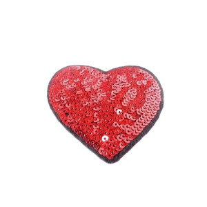 Aplikacja haftowana, z cekinami, do przyklejenia przy pomocy żelazka, kleju lub przyszycia. - Rozmiar: 6 x 5cm - kolor czerwony
