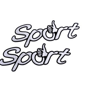 Aplikacja brokatowa Sport w kolorze srebrnym - rozmiar 16x5cm do wykorzystania w krawiectwie.