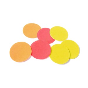 Naklejka odblaskowa, wielorazowego użytku, samoprzylepna, - średnica 3 cm - kolory : pomarańczowy, żółty - cena za kpl / 6 szt