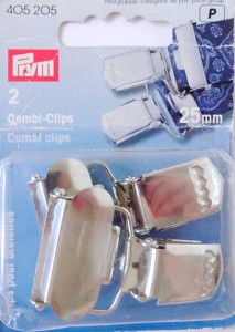 Zapięcie, klamerka produkcji Prym 405205 do szelek w kolorze srebra - szerokość gumy 25 mm - cena za kpl (2 szt)