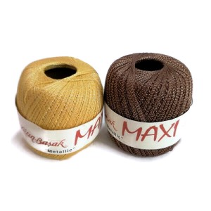 Kordonek Maxi metallic produkcji Altin Basak - 100g - 530m - bawełna / metallic - szydełko 1 - 1,5 Kolory:  - żółto - srebrny 2950  - brązowo-złoty