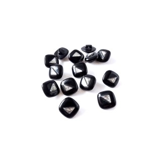 Guzik kwadratowy, z brokatem, w kolorze czarnym, - rozmiar - 12 mm