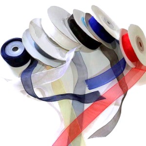 Wstążka szyfonowa do celów zdobniczych - szerokość wstążki 2,00 cm - kolory : żółty, brązowy,  jeansowy, czerwony, - cena za opak. / 5 mb