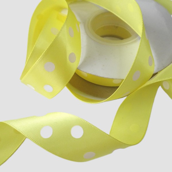 Wstążka żółta w grochy 2 cm/ kpl 5 mb