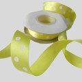 Wstążka żółta w białe grochy - szerokość 22 mm - poliester - cena za kupon / 5 mb