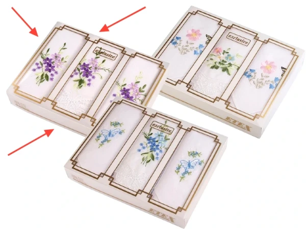 Chusteczka biała z kolorowym haftem, kpl/3szt