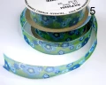 Wstążka z szyfonu kolory turkusowe, wzory kwiatowe, szerokość 15 mm, cena za kpl/2 x 4 m
