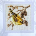 Zestaw do haftu krzyżykowego 2329 Czyżyk na bawełnianej kanwie aida o gęstości 5,4 oczek/cm w kolorze lnianym - rozmiar obrazu 10cm x 10cm