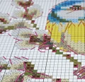 Zestaw do haftu krzyżykowego 2244 Sikorka na bawełnianej kanwie aida o gęstości 5,4 oczek/cm w kolorze lnianym - rozmiar obrazu 10cm x 10cm Zestaw zawiera  kolorowy diagram do haftu, tkaninę,